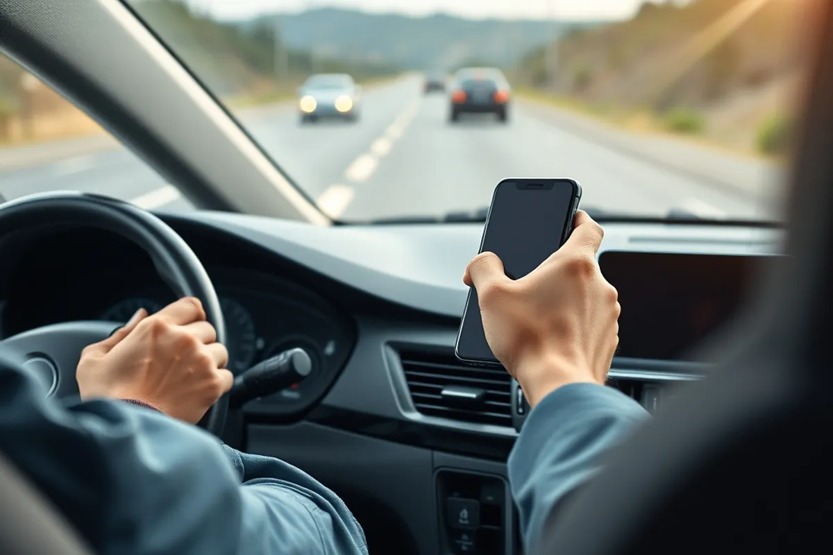 driver adjusting a phone mount while parked safely at the roadside