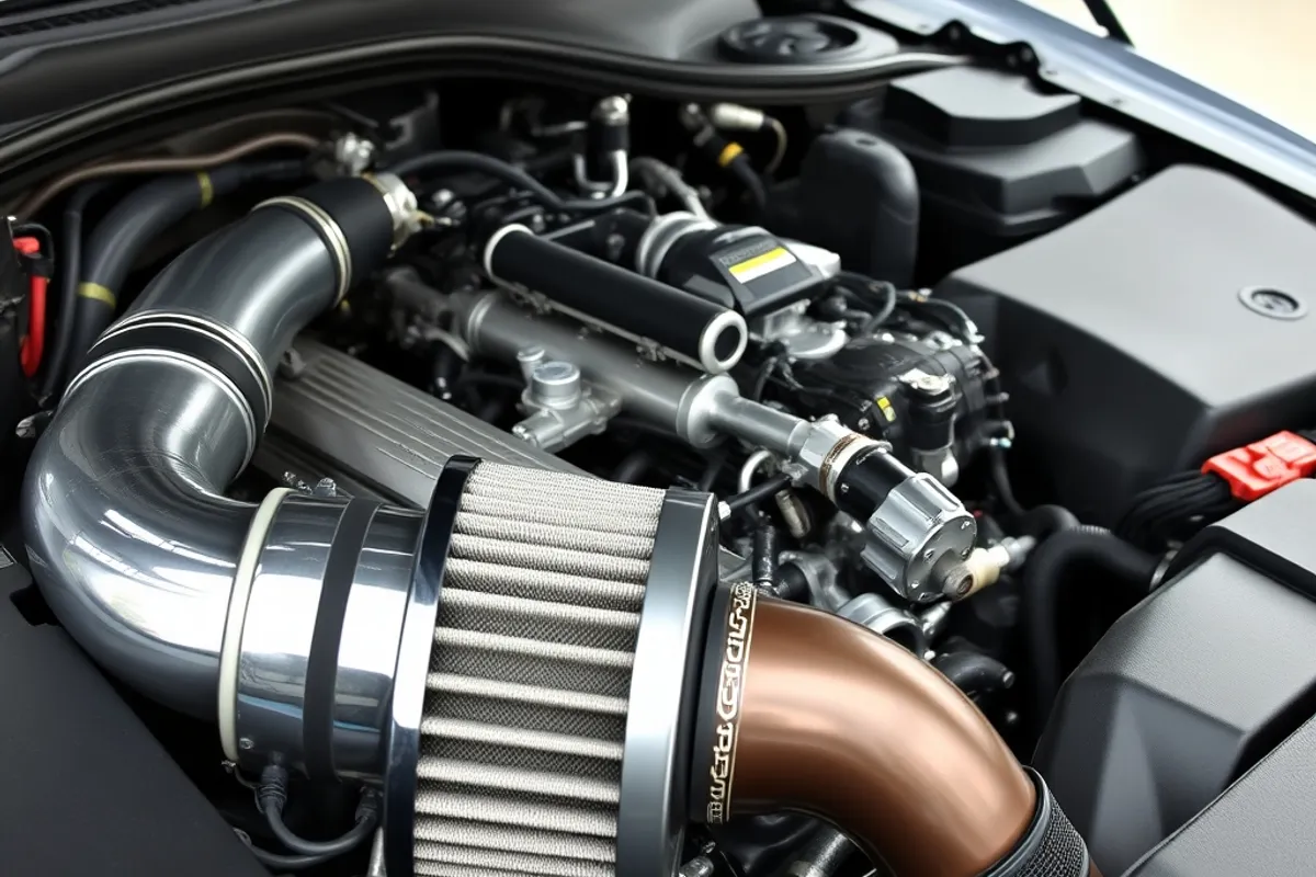 upgraded intercooler and intake piping installed in an engine bay