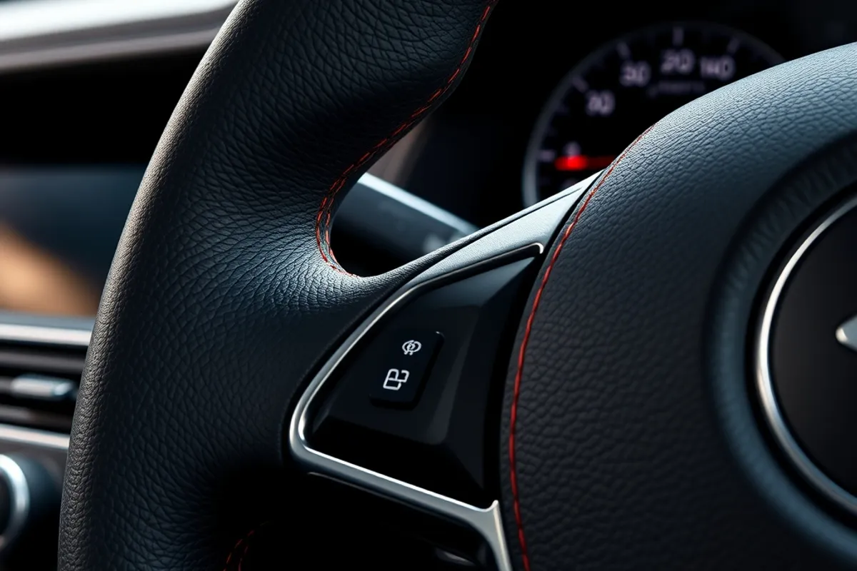 close up of a hand stitched leather dashboard in a premium car